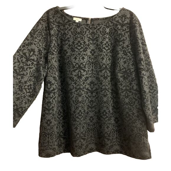 Talbots Blouse 2X Black Velvet Burnout Top Flocked 3/4 Sleeve Witchy Gothic - Picture 1 of 6